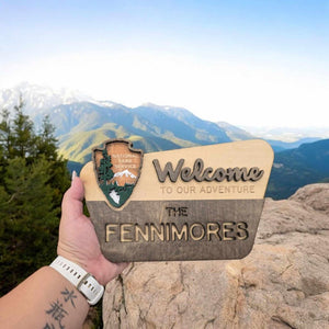 National Park Welcome Sign - family name sign, custom national park sign layered laser cut & engraved, national park wedding sign