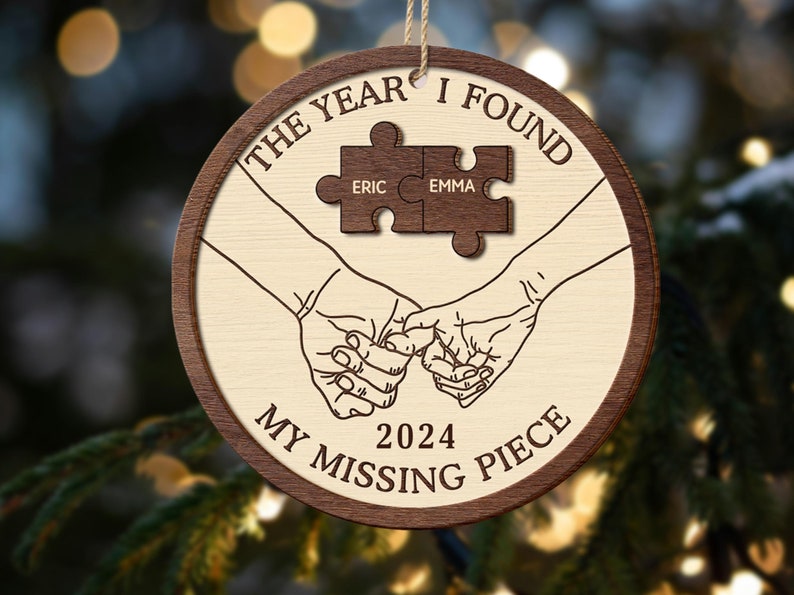 The Year I Found My Missing Piece Couples, Custom 2-Layered Wooden Ornament, Couple Christmas Ornament, Newly Wed 2024 Gift, Christmas Decor