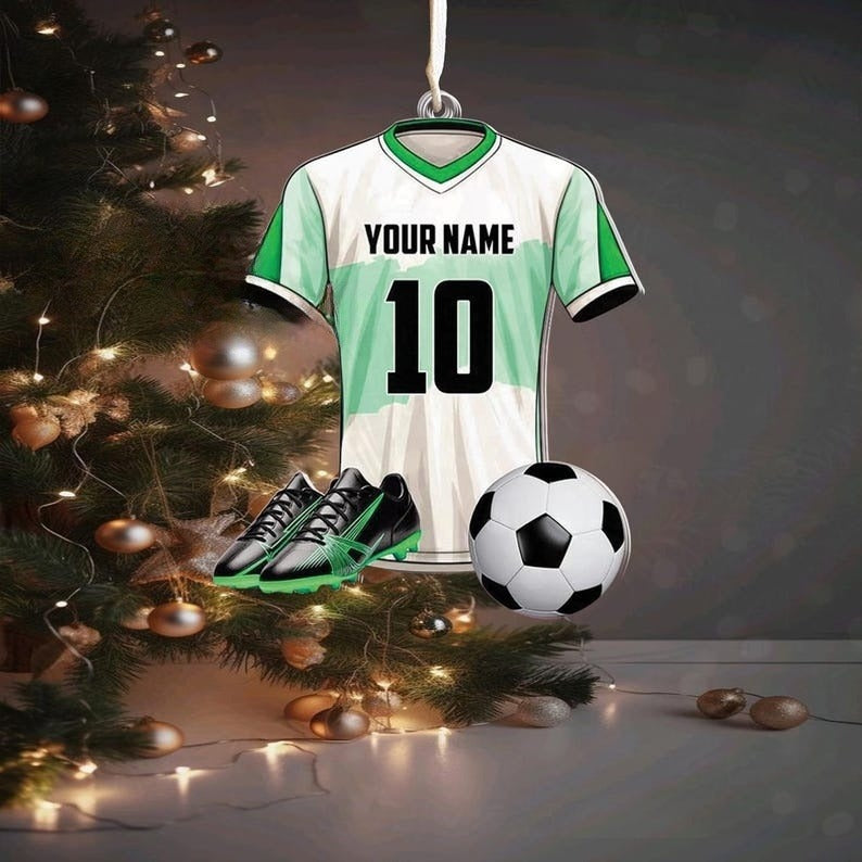 Football Soccer Uniform Acrylic Christmas Car Hanging Ornament, Custom Name Ornament,2D Flat Shape Ornament,Gift for Football Soccer Players
