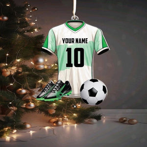 Football Soccer Uniform Acrylic Christmas Car Hanging Ornament, Custom Name Ornament,2D Flat Shape Ornament,Gift for Football Soccer Players