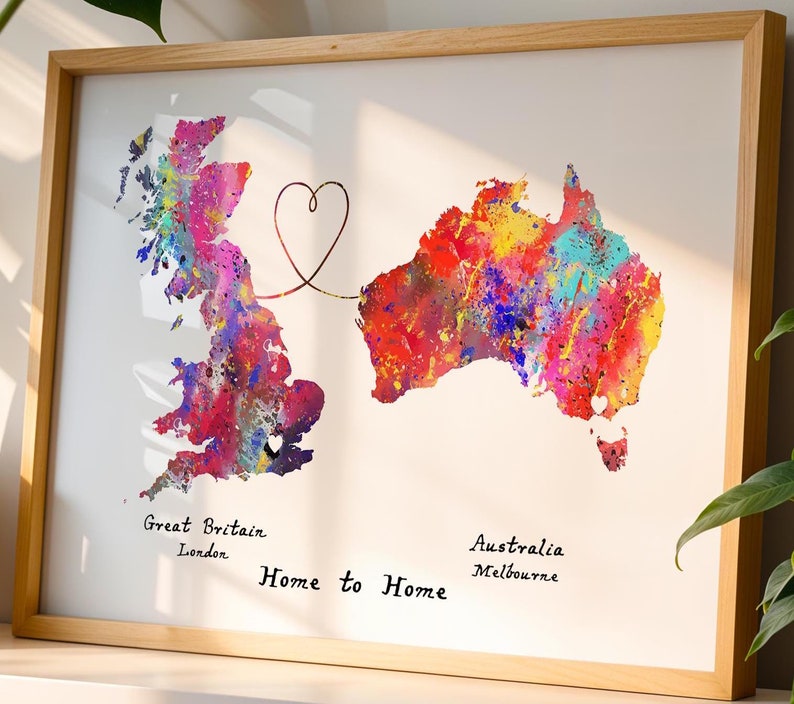 Personalised Map Print - Any two countries - Custom Map Art - Available in 9 Colours