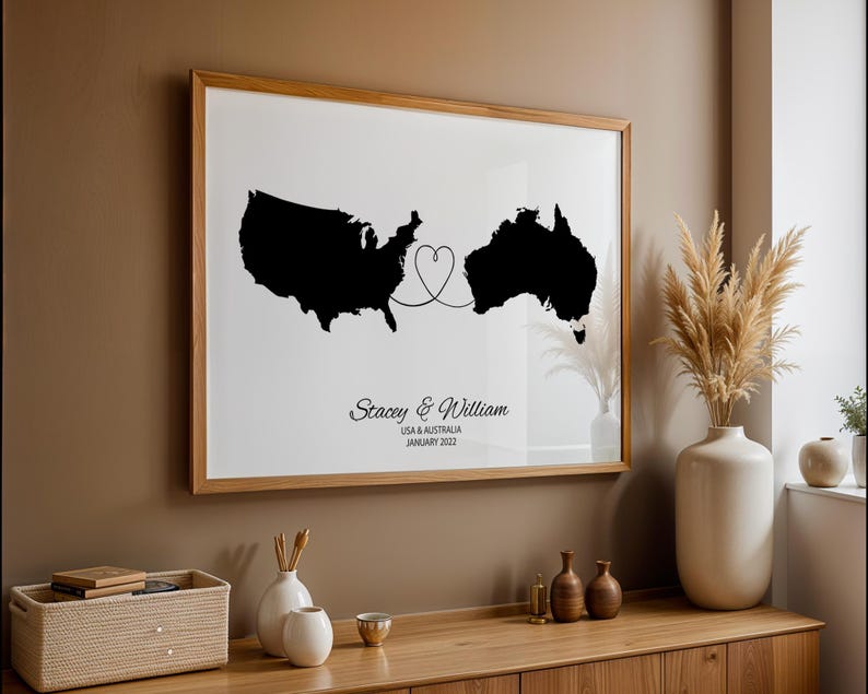 Personalised Map Print - Select two countries - Customisable Map Art - Perfect Travel Gift - Available in 6 Colours