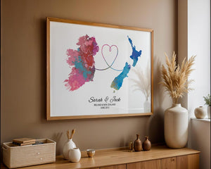 Personalised Map Print - Select two countries - Customisable Map Art - Perfect Travel Gift - Available in 6 Colours