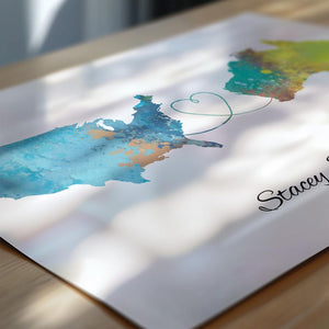 Personalised Map Print - Select two countries - Customisable Map Art - Perfect Travel Gift - Available in 6 Colours