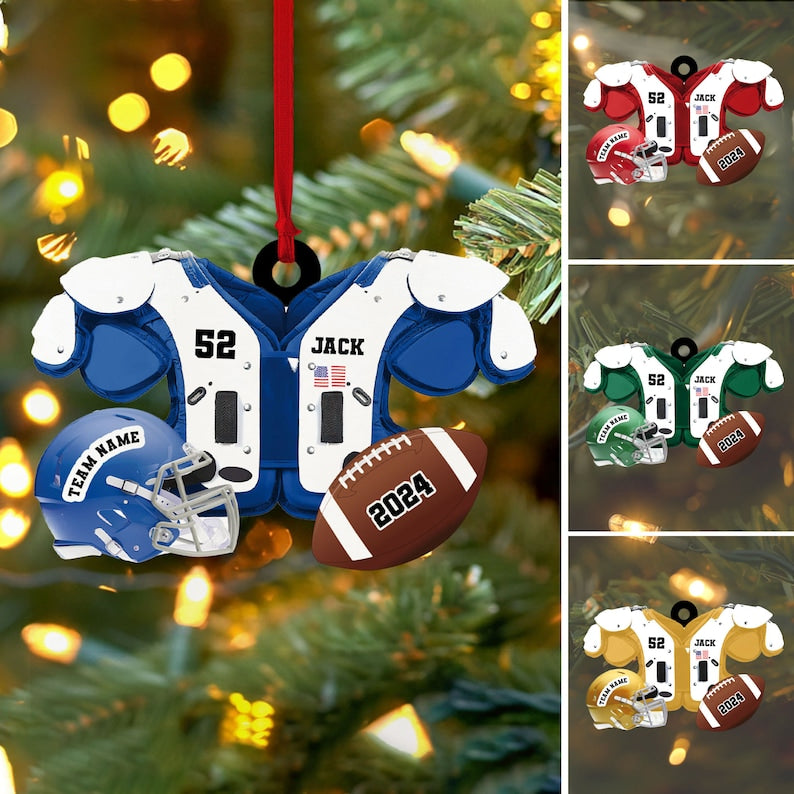 Personalized Football American Christmas Ornament, Custom Name Ornament, Football Vest Car Ornament, Flat 2D Ornament, Gift for Boyfriend