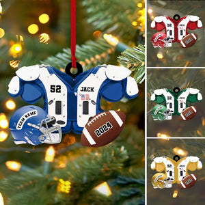 Personalized Football American Christmas Ornament, Custom Name Ornament, Football Vest Car Ornament, Flat 2D Ornament, Gift for Boyfriend