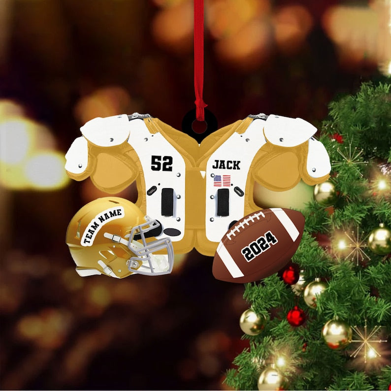 Personalized Football American Christmas Ornament, Custom Name Ornament, Football Vest Car Ornament, Flat 2D Ornament, Gift for Boyfriend
