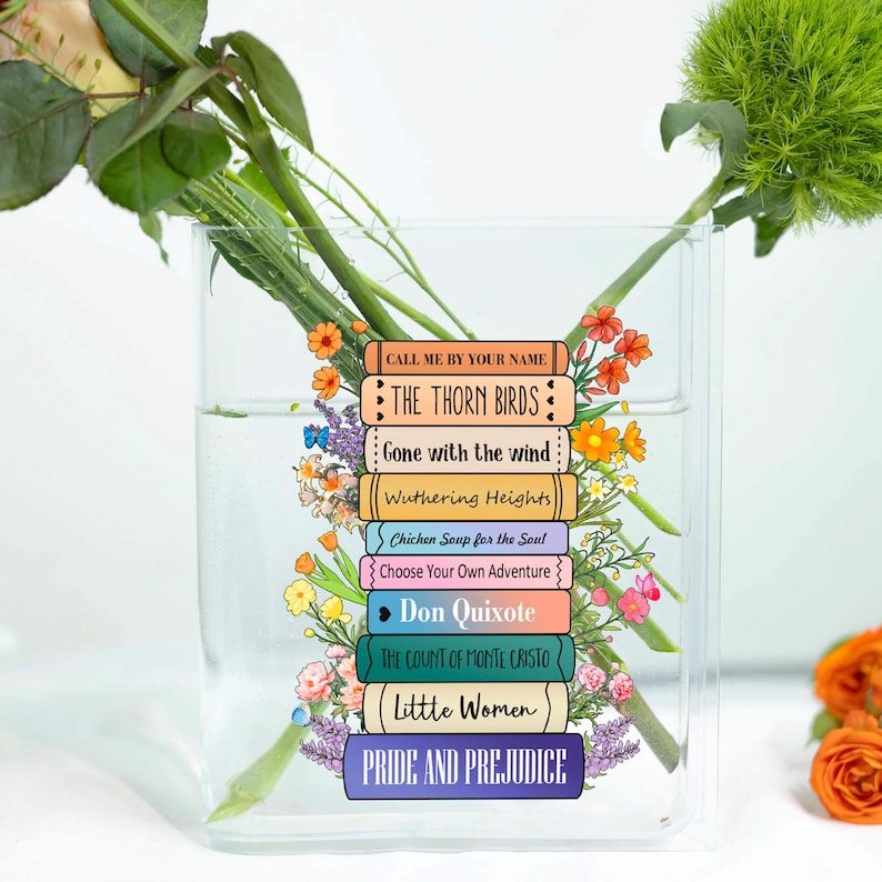 Personalized Eco-Friendly Acrylic Book Vase - Customizable with Your Favorite Book Titles, Unique Home Decor for Book Lovers