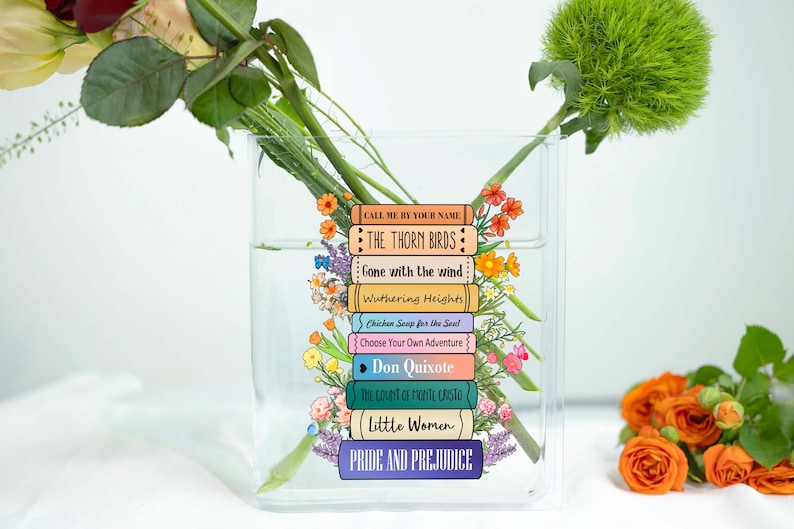 Personalized Eco-Friendly Acrylic Book Vase - Customizable with Your Favorite Book Titles, Unique Home Decor for Book Lovers