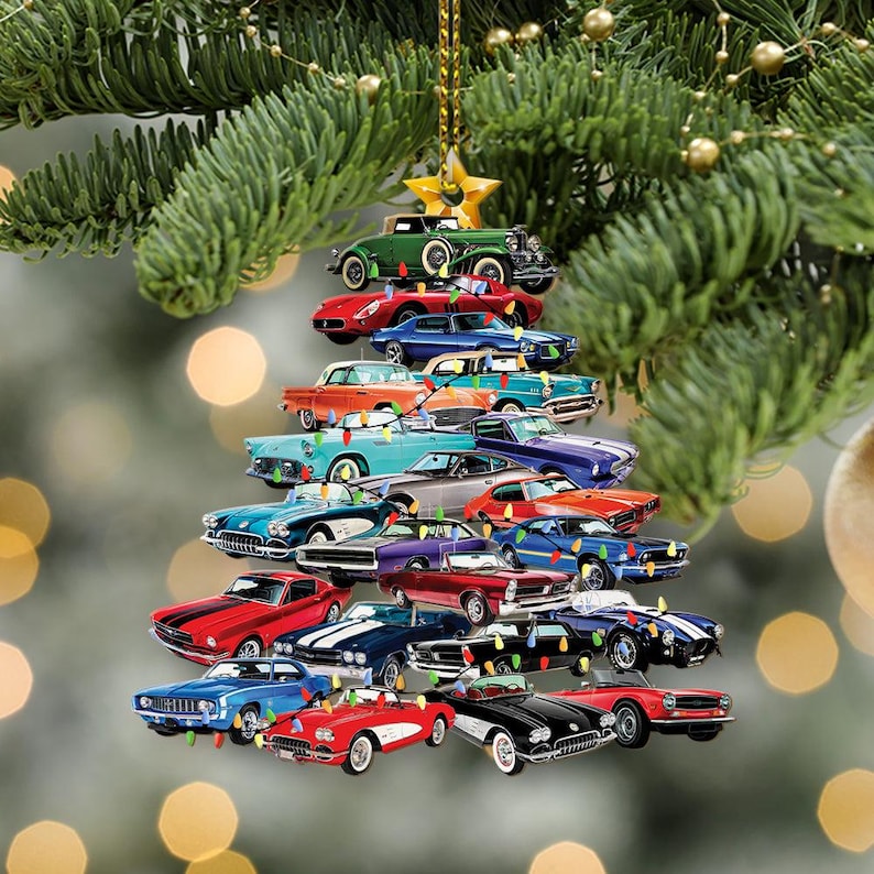 Muscle Car Collection Christmas Ornament, Christmas Car Tree Ornament, Car Lover Christmas Ornament, Car Xmas Decor, Gift for Car Lover