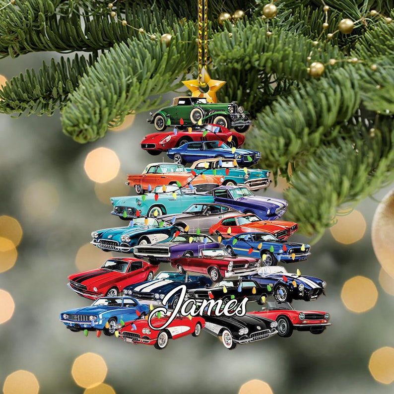 Muscle Car Collection Christmas Ornament, Christmas Car Tree Ornament, Car Lover Christmas Ornament, Car Xmas Decor, Gift for Car Lover