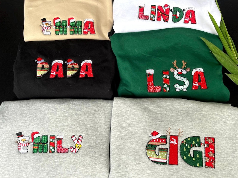 Christmas embroidered sweatshirt, Custom name Christmas embroidered shirts, Christmas gifts, Christmas crew shirt