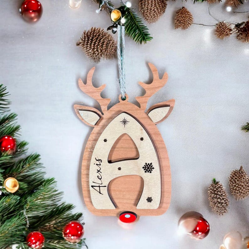 Reindeer letter ornaments personalized stocking tags for Christmas gifts name tags retro ornaments for the family holiday keepsake ornaments