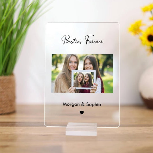 Best Friends Personalized Picture Frame Plaque, Custom 3 Best friends acrylic desk Plaque, Custom Besties Forever Best Friend Birthday Gift