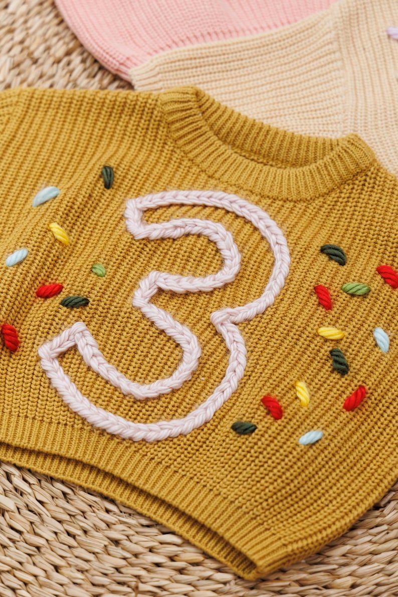 Birthday Baby Sweater, Personalized Hand Embroidered, Baby Sweaters, Name Baby Sweater, Birthday Gift, Birthday Gift For Baby, Name Sweater