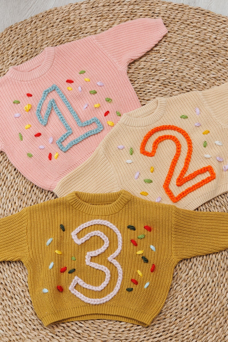 Birthday Baby Sweater, Personalized Hand Embroidered, Baby Sweaters, Name Baby Sweater, Birthday Gift, Birthday Gift For Baby, Name Sweater