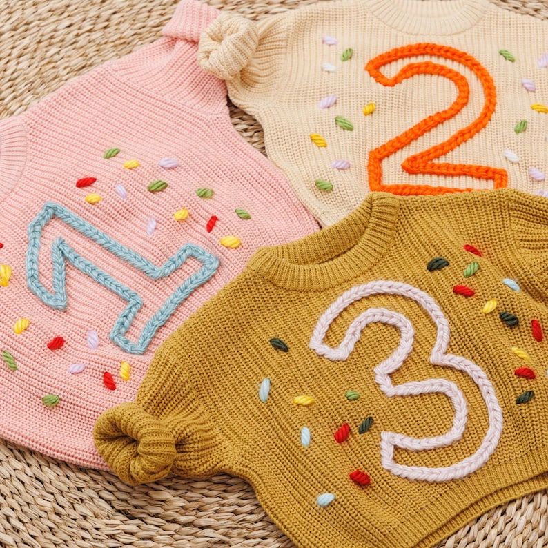 Birthday Baby Sweater, Personalized Hand Embroidered, Baby Sweaters, Name Baby Sweater, Birthday Gift, Birthday Gift For Baby, Name Sweater