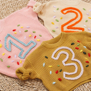 Birthday Baby Sweater, Personalized Hand Embroidered, Baby Sweaters, Name Baby Sweater, Birthday Gift, Birthday Gift For Baby, Name Sweater