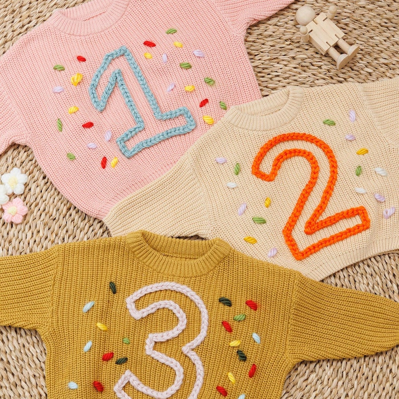 Birthday Baby Sweater, Personalized Hand Embroidered, Baby Sweaters, Name Baby Sweater, Birthday Gift, Birthday Gift For Baby, Name Sweater