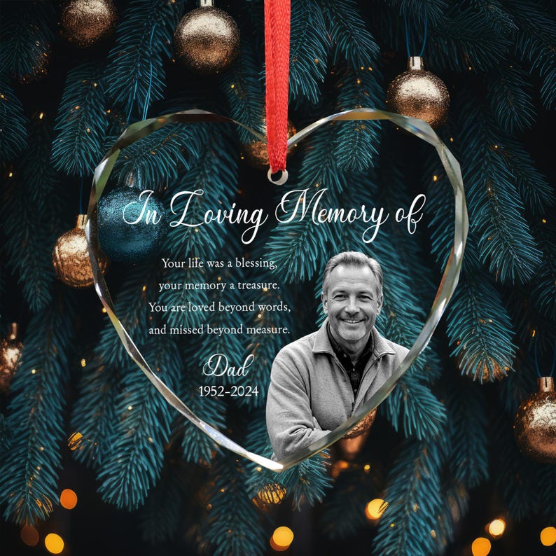 Custom Photo Memorial Ornament, Dad Remembrance Christmas Ornament, Memorial Day Glass Ornament, Mom Loss Ornament, Loss of Father Gift - Crystal Ornament