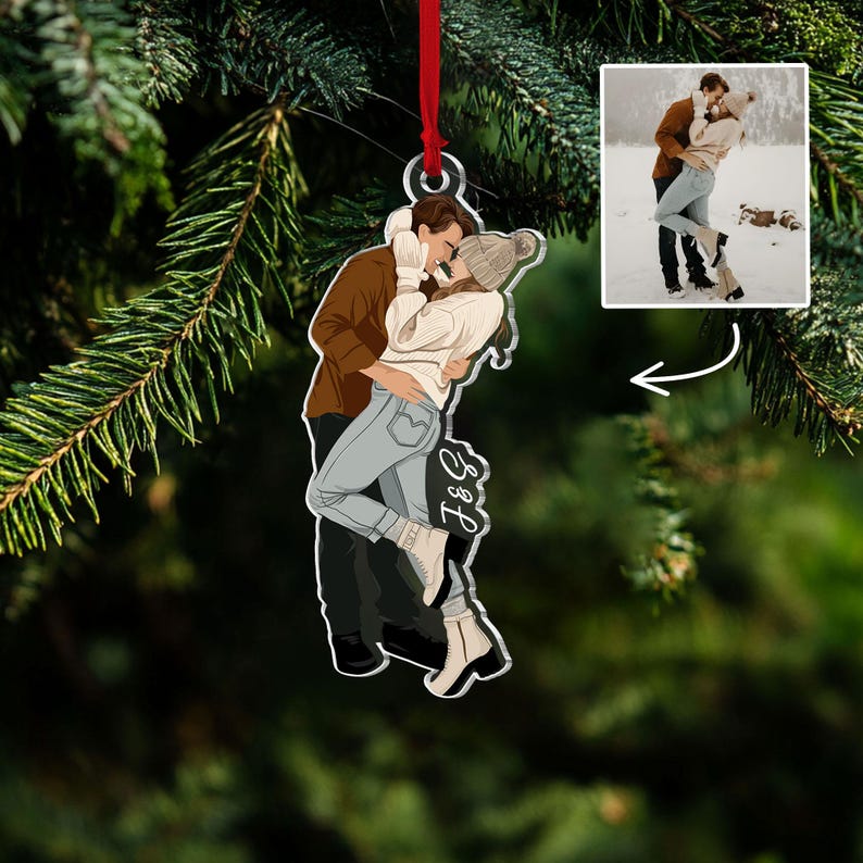 Personalized Couple Photo Ornament, Faceless Portrait Ornament, Christmas Gifts For Him Her, Couple Gifts, Anniversary Gift, Christmas Decor