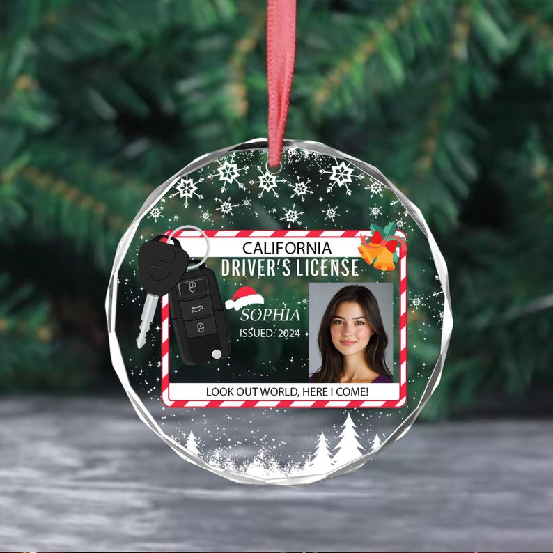 Personalized Photo New Driver Ornament 2024, Drivers License Ornament, Gift for New Driver, Driving Ornament, Drivers Permit Christmas