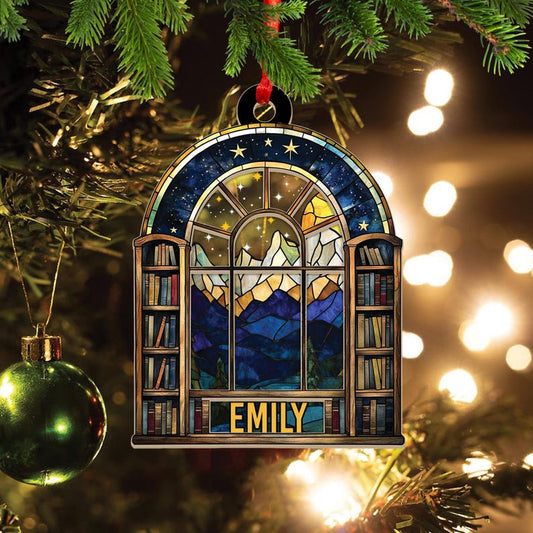 Personalized Night Court Bookshelf 2D Ornament, Fantasy Book Reader Wood and Acrylic Ornament, Book Lover Xmas Tree Decor, Bookish Gift