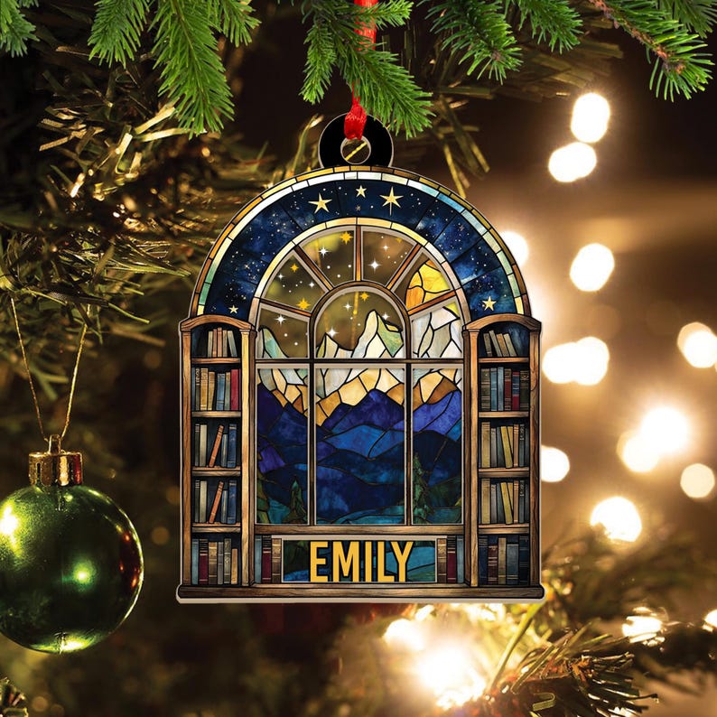 Personalized Night Court Bookshelf 2D Ornament, Fantasy Book Reader Wood and Acrylic Ornament, Book Lover Xmas Tree Decor, Bookish Gift