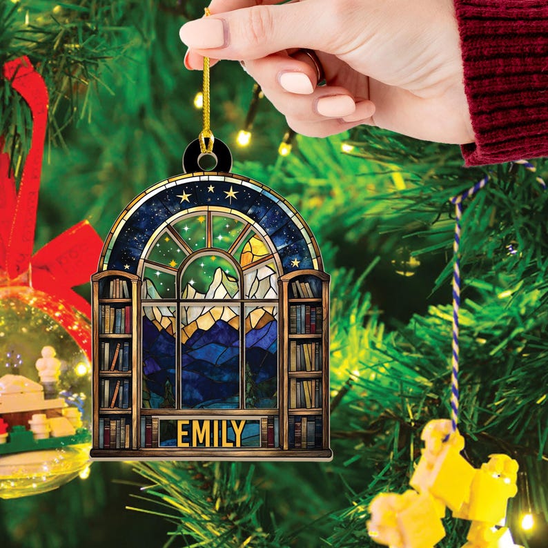Personalized Night Court Bookshelf 2D Ornament, Fantasy Book Reader Wood and Acrylic Ornament, Book Lover Xmas Tree Decor, Bookish Gift