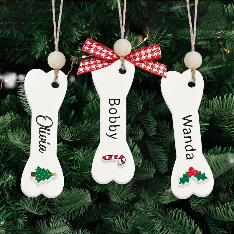 Personalized Dog Bone 2024 ornament, Personalized Pet ornaments, Custom Christmas Family Ornaments Decoration, Gift Tags