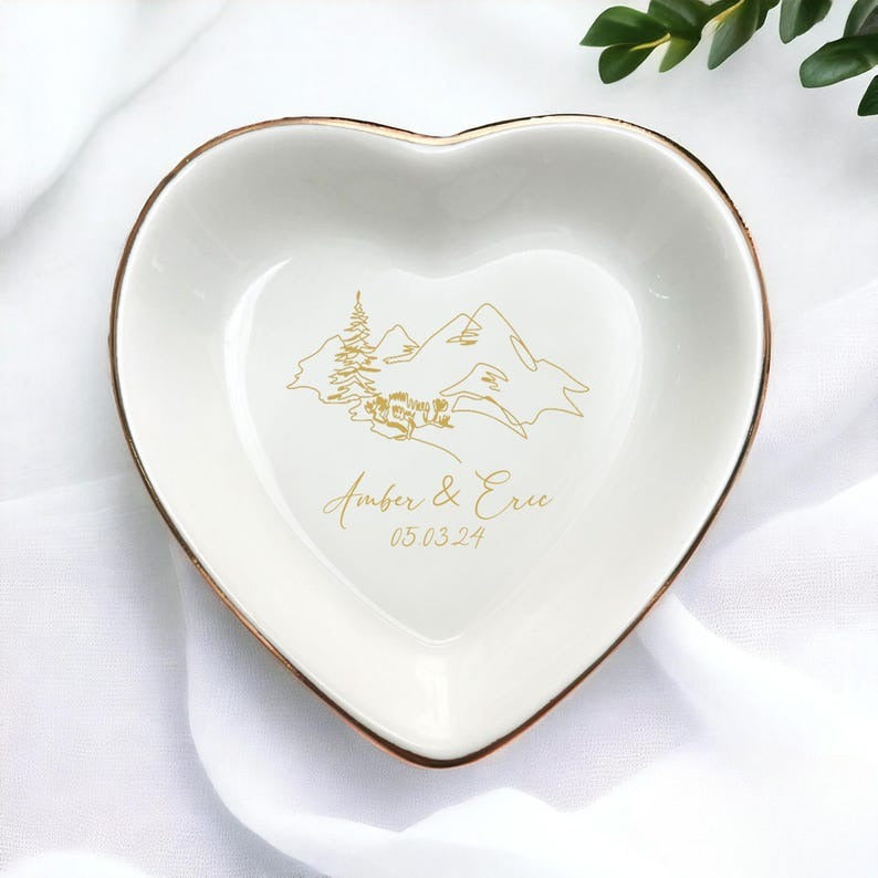 Personalized Anniversary Gift, Custom Wedding Date, Engagement Gift For Her, Mountain Ridge Ring Dish, Mountain Jewelry Dish, Proposal Gifts