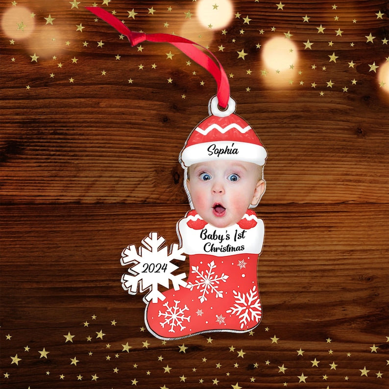 Custom Photo Baby's 1st Christmas - Personalized Cutout Acrylic Ornament