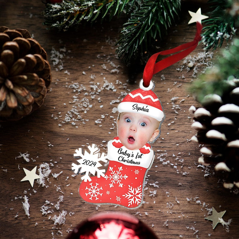 Custom Photo Baby's 1st Christmas - Personalized Cutout Acrylic Ornament