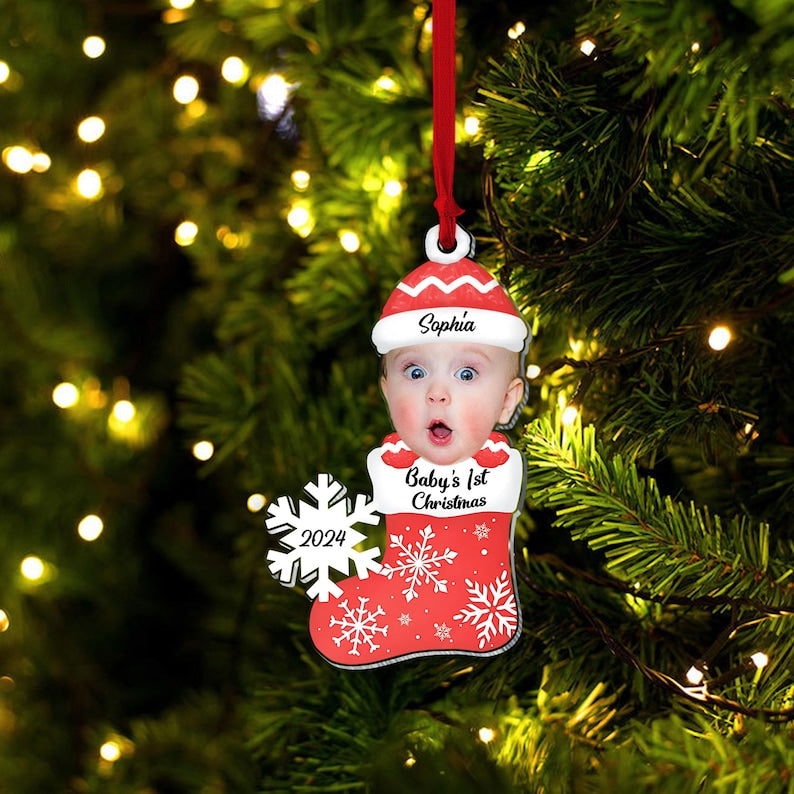 Custom Photo Baby's 1st Christmas - Personalized Cutout Acrylic Ornament