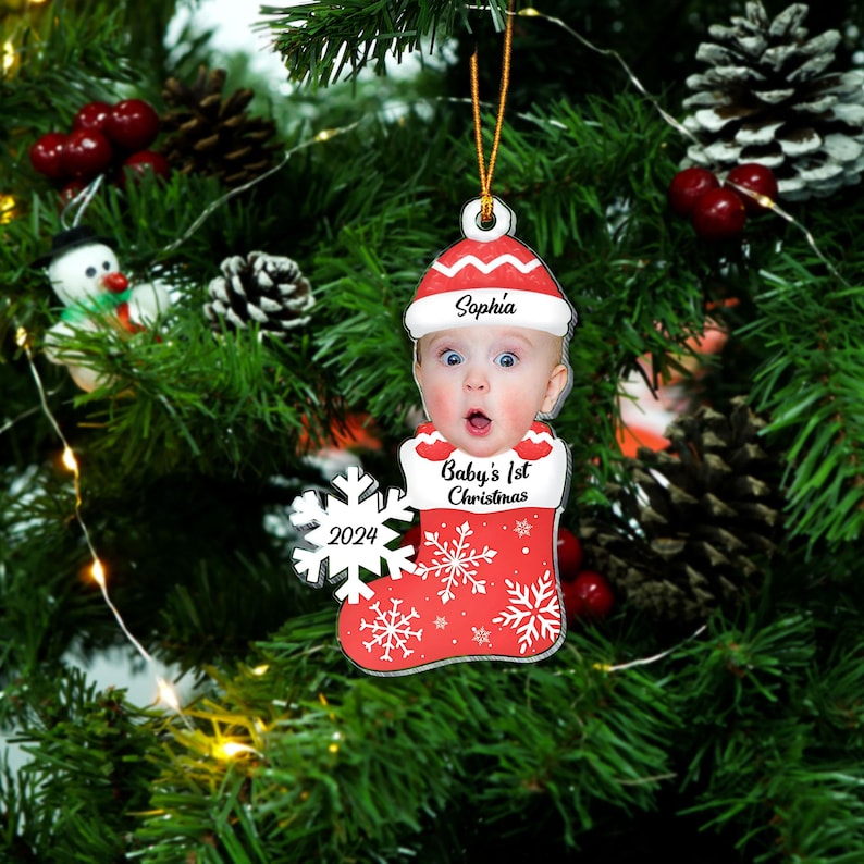 Custom Photo Baby's 1st Christmas - Personalized Cutout Acrylic Ornament