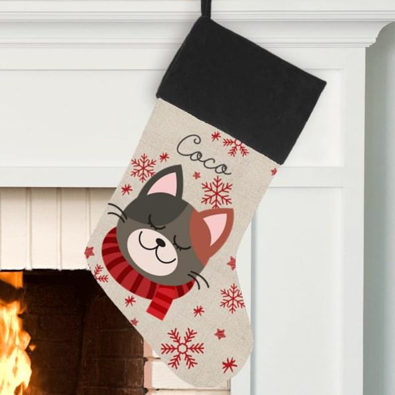 Personalized Cat Breed Christmas Stocking, Cat Christmas Stocking, Kitten Stocking, Cat Christmas Gift, Orange Cat Stocking, White Cat, Gray