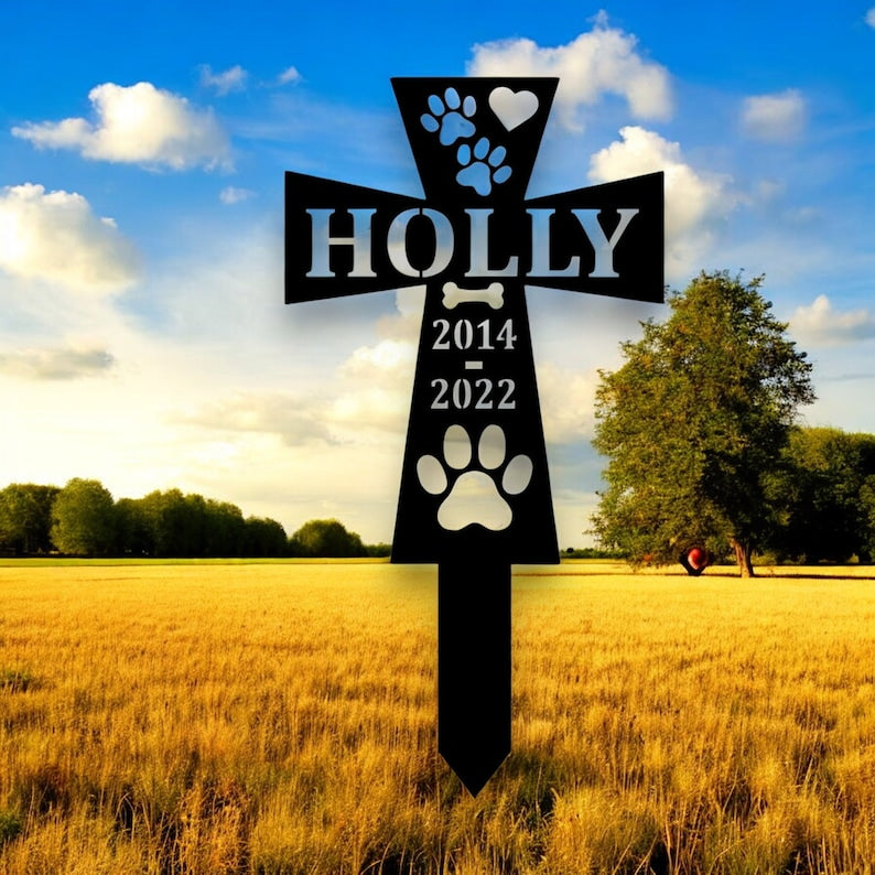 Custom Metal Dog Memorial Cross Stake - Personalized Pet Tribute, Garden D cor, Remembrance, Dog Loss Sympathy Gift, Beautiful Memorial Sign