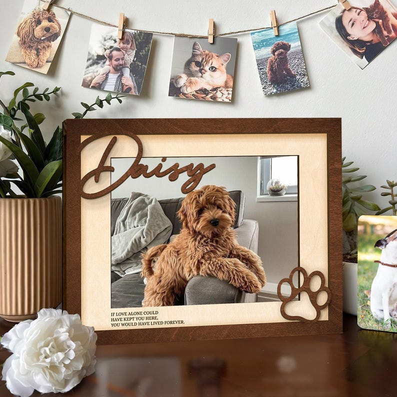Custom Memorial Pet Picture Frame, Cat Memorial Wood Picture Frame, Dog Memorial Gifts, Makes a Great Pet Memorial Gift for Dog Lover