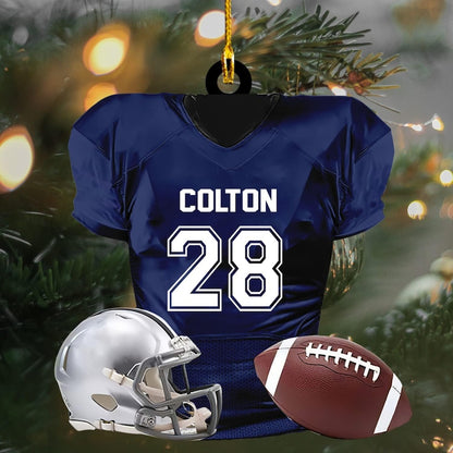 Custom American Football Jersey Ornament, Football Helmet And Ball, Custom Name Ornamen, Custom Football Uniform, Love Football Ornament