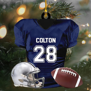 Custom American Football Jersey Ornament, Football Helmet And Ball, Custom Name Ornamen, Custom Football Uniform, Love Football Ornament