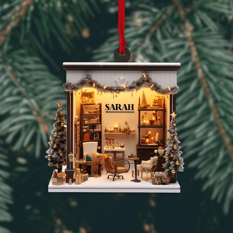 Personalized Hair Salon Acrylic 2D Flat Ornament, Barber Ornament, Christmas Gift For Baber Shop Owner, Haridresser, Gift For Hair Stylist