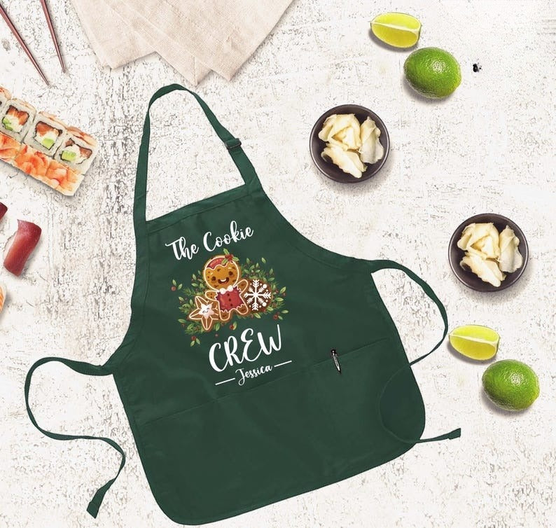 Personalized The Cookie Crew Apron, Funny Apron, Christmas Apron, Christmas Cookie Apron, Kitchen Gift Idea,Custom Name Apron, Cooking Gift