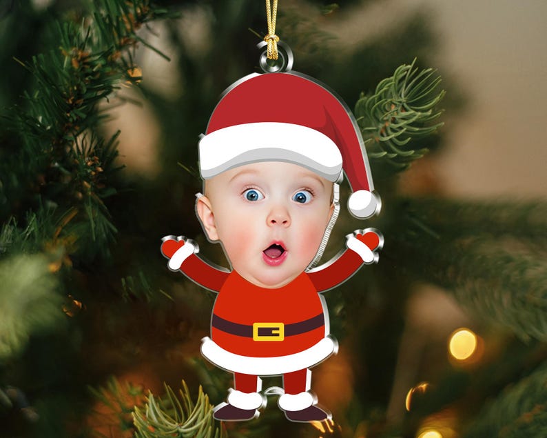 Personalized Face Baby Ornament, Custom Baby Photo Ornament, Baby Christmas Ornament, Baby's First Christmas, Christmas Gift for Grandkids
