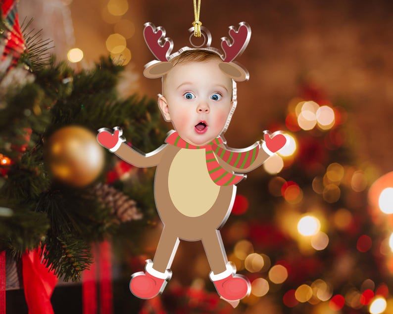 Personalized Face Baby Ornament, Custom Baby Photo Ornament, Baby Christmas Ornament, Baby's First Christmas, Christmas Gift for Grandkids