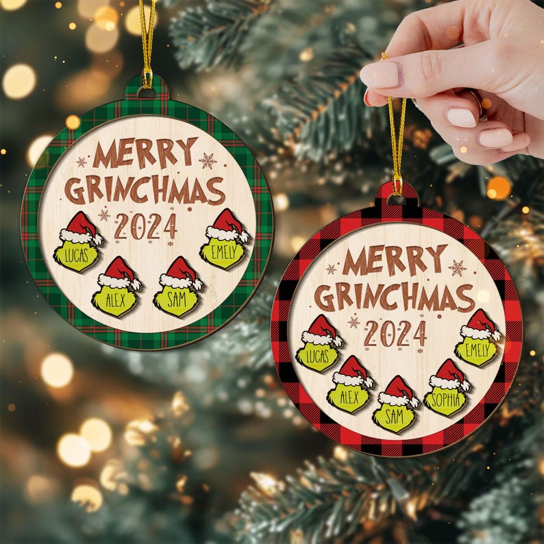 Personalized Family Christmas Ornament, Merry Grinchmas Ornament, Cartoon Christmas Ornament, Grinch Christmas Ornament