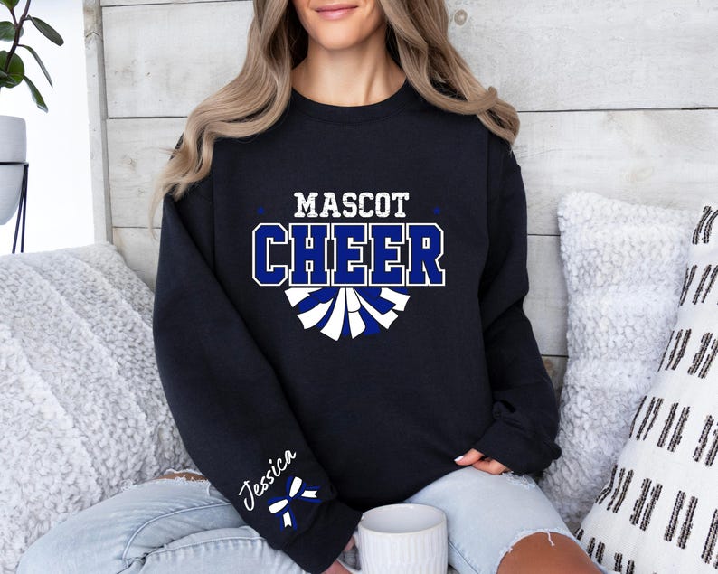 Custom Cheer Sweatshirt,Blue and White Cheer Sweater ,Cheer Squad Sweaters, Megaphone Hoodie, Cheer Mom with Name Sweater,Personalized Cheer