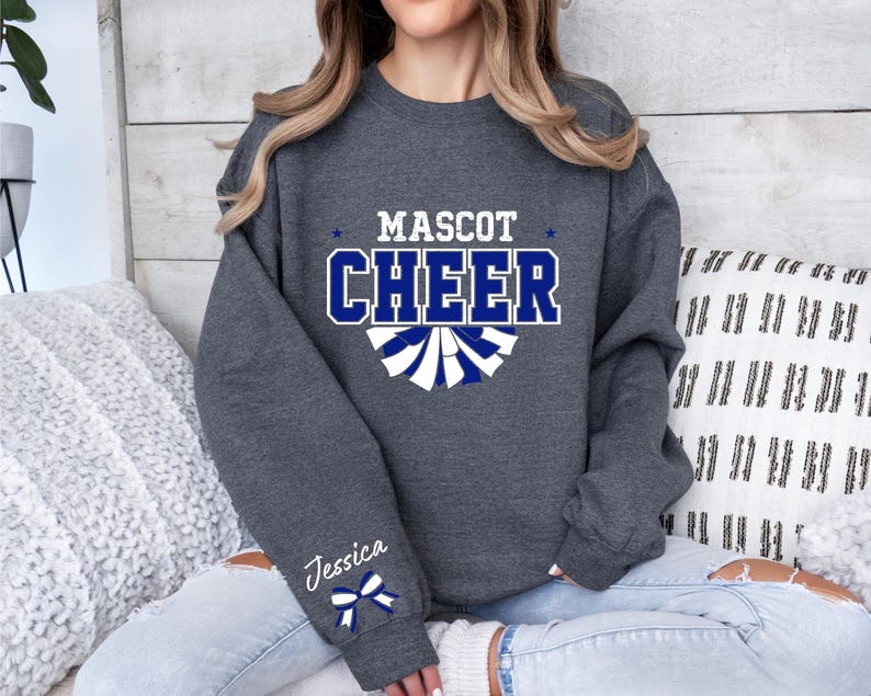 Custom Cheer Sweatshirt,Blue and White Cheer Sweater ,Cheer Squad Sweaters, Megaphone Hoodie, Cheer Mom with Name Sweater,Personalized Cheer