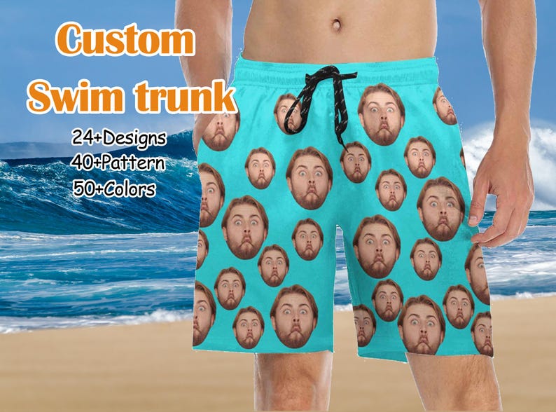 Custom Face Swim Trunk,Custom Summer Beach Short,Personalized Face Swim Short,Hawaiian Photo Trunks,Party/Vacation Gift For Him,Men Swimwear