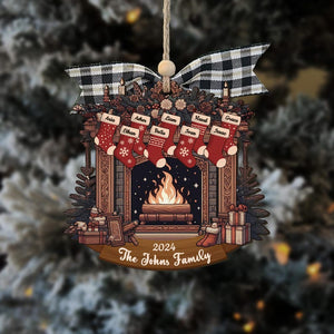 Custom Fireplace Ornament, Personalized Family Stocking Ornament, Wood Ornament, Family Keepsake, Family Stocking, 2025 Ornament
