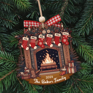Custom Fireplace Ornament, Personalized Family Stocking Ornament, Wood Ornament, Family Keepsake, Family Stocking, 2025 Ornament